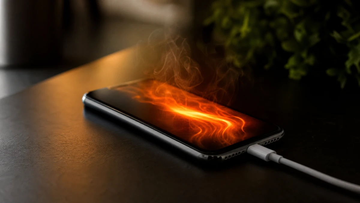 Celular aquecido durante o carregamento sobre superfície de madeira
