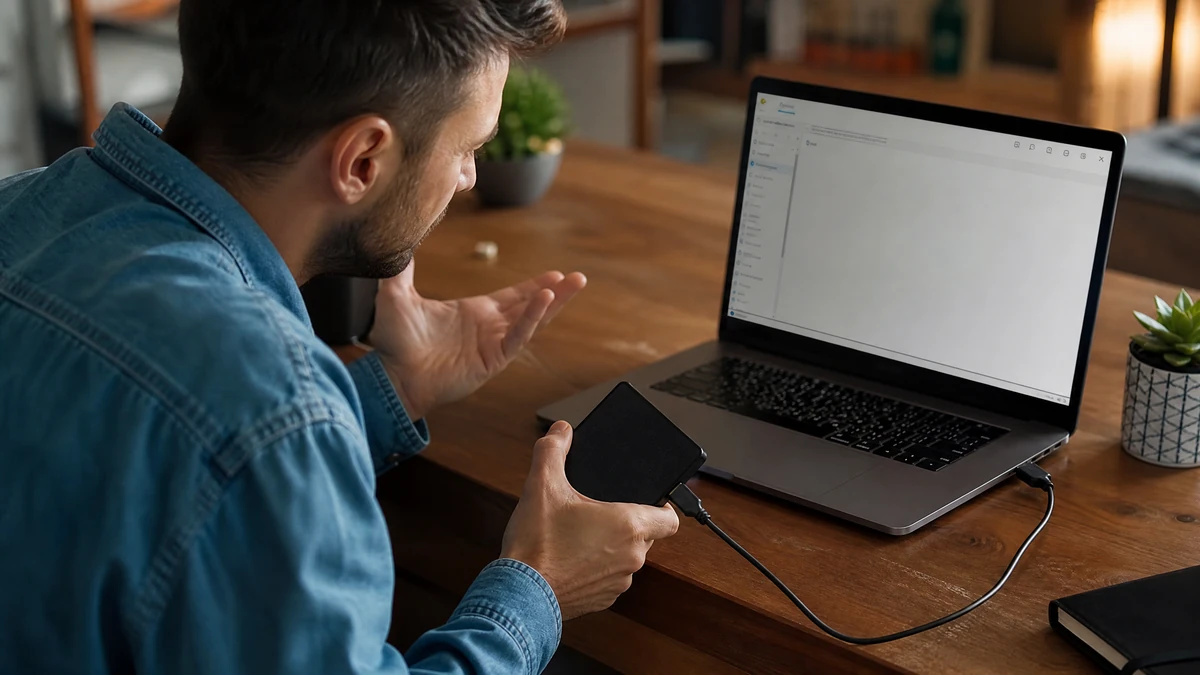 HD externo conectado por cabo USB a um computador